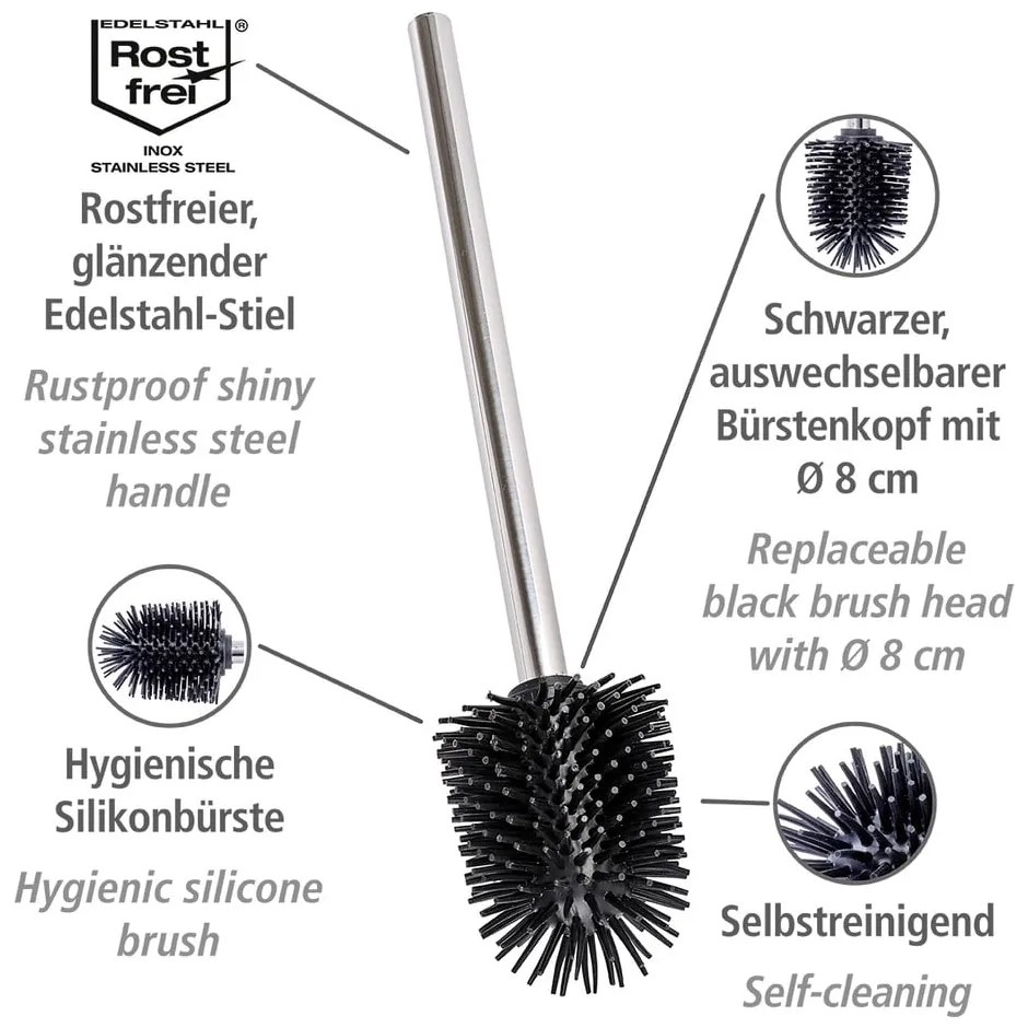 Fényes ezüstszínű rozsdamentes acél tartalék WC-kefe Ø 8 cm – Wenko