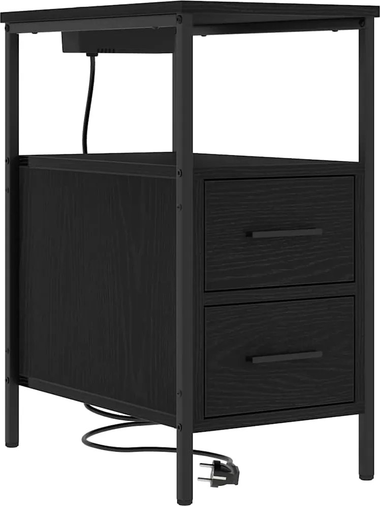 vidaXL Éjjeliszekrény fiókkal Fekete tölgy 30 x 48 x 61 cm Faanyag