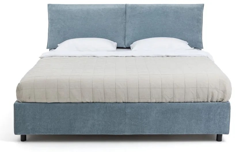 Kék kárpitozott ágyneműtartós franciaágy matraccal, ágyráccsal 180x200 cm Myra Pillow – Bonami Selection