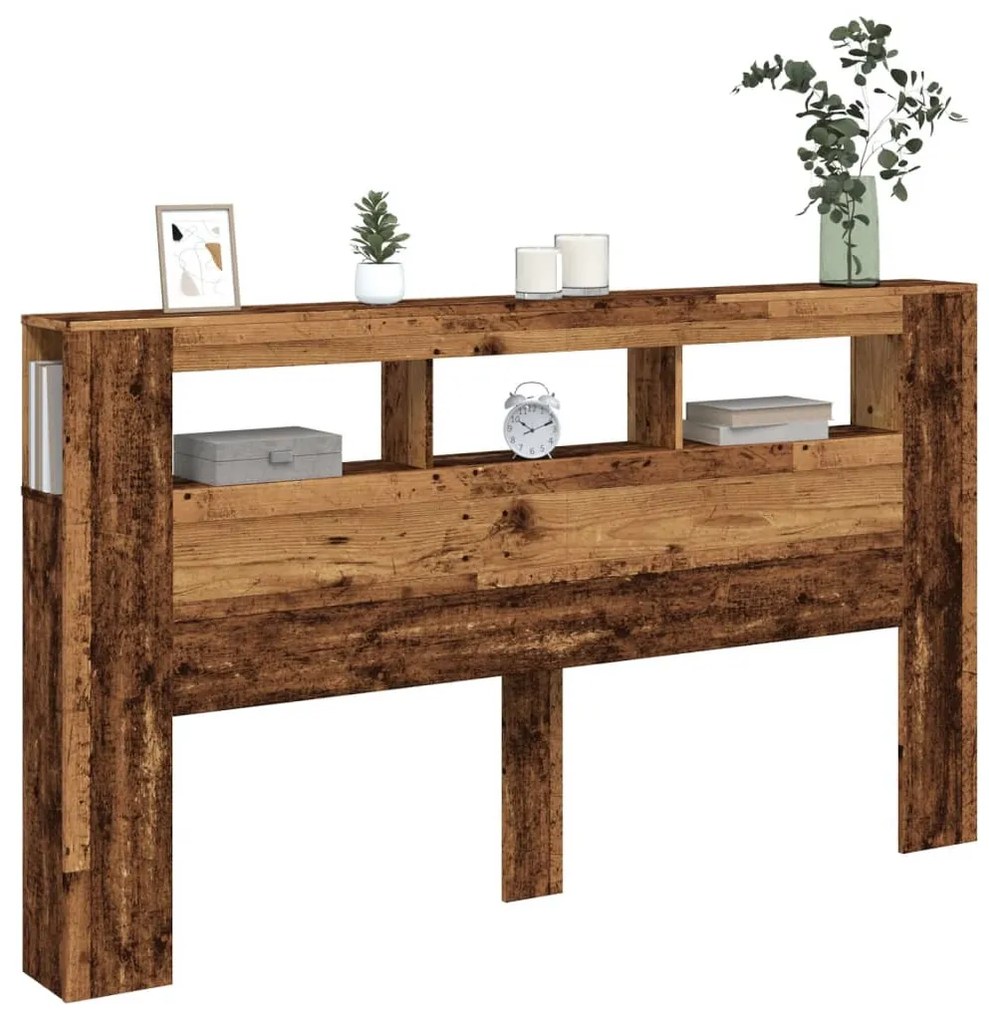 antik fa színű szerelt fa LED-es fejtámla 180x18,5x103,5 cm