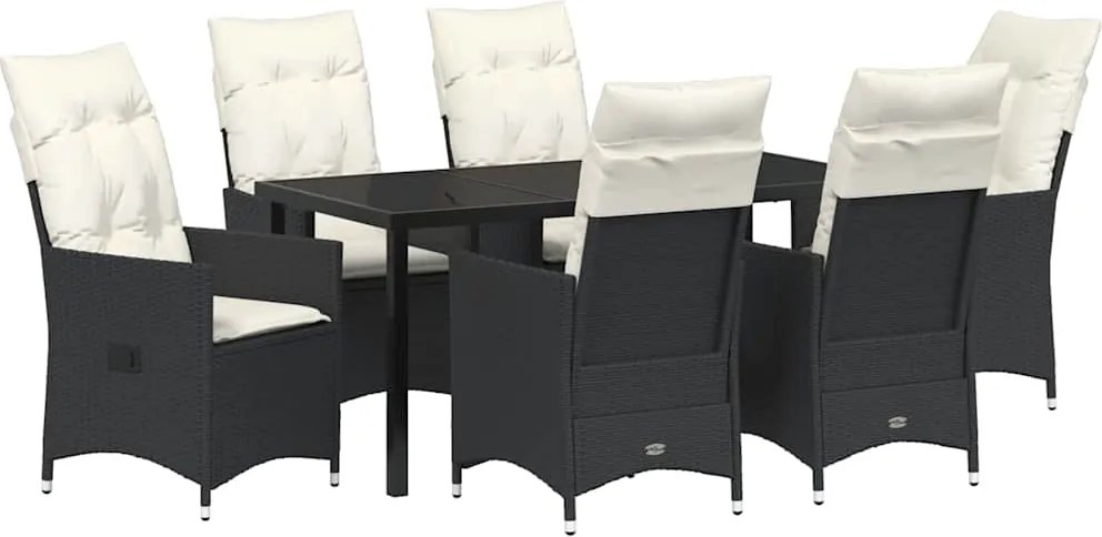 vidaXL Kert étkező szett párnával 7 pcs Fekete polirattan