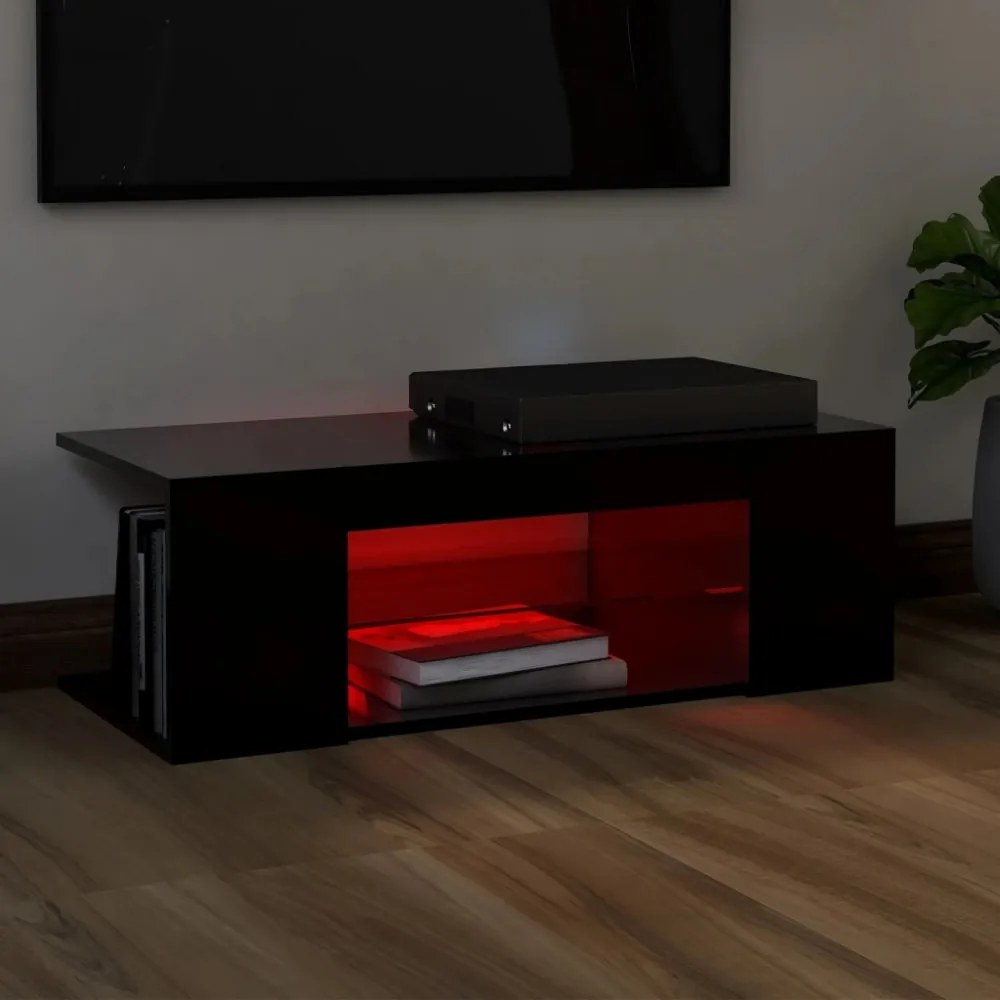 fekete TV-szekrény LED lámpákkal 90 x 39 x 30 cm