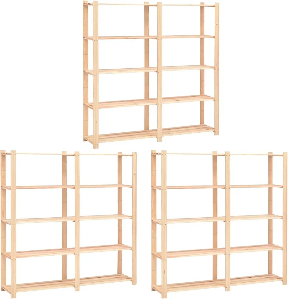 vidaXL 3 db 5-szintes tömör fenyő tárolópolc 500 kg 170 x 38 x 170 cm