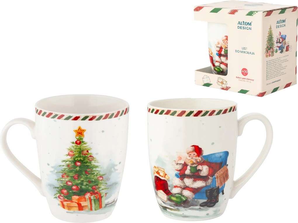 Karácsonyi bögre 400ml levél Mikulás doboz Mikulás ajándék