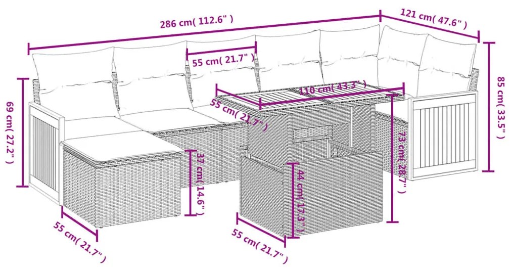 8 részes szürke polyrattan kerti ülőgarnitúra párnákkal