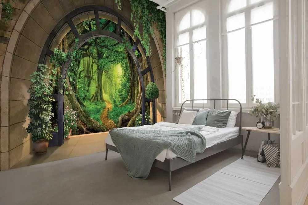 Boltíven át kilátás az erdőre poszter, fotótapéta, Vlies (150 x 105 cm)