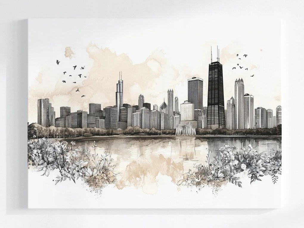 Poszter Város Panoráma Chicago Willis Tower Vázlat 80x60