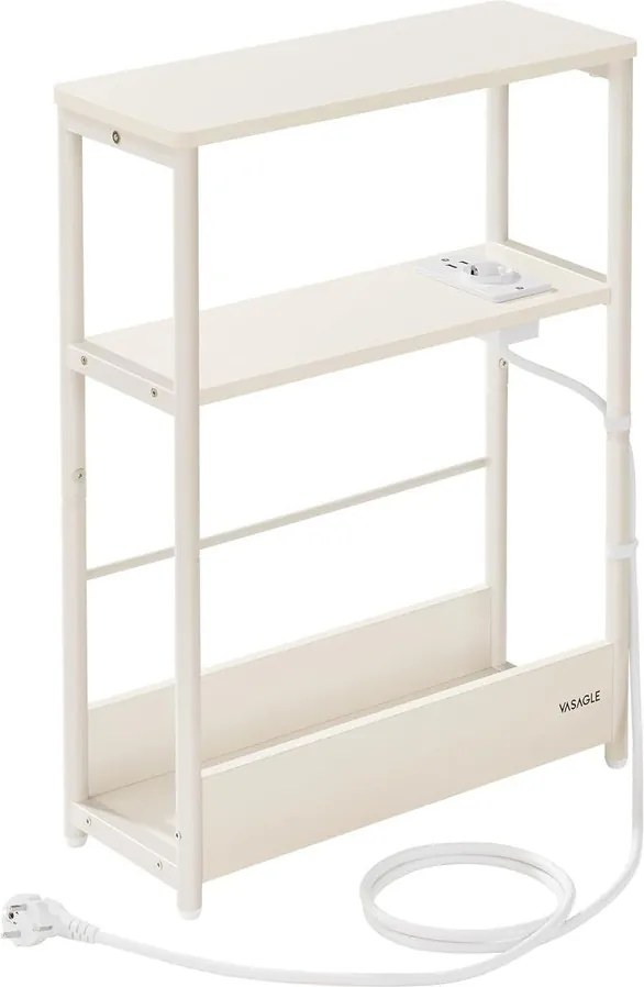 Keskeny oldal asztal töltő funkcióval 3 polcos,18 × 45 × 58 cm Krém fehér