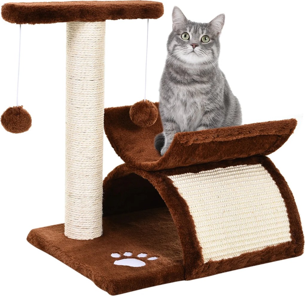 PawHut Kicsi Macska Kaparófája Játékfa Macskáknak Játékballal Barna L40 x W30 x H43 cm | Aosom
