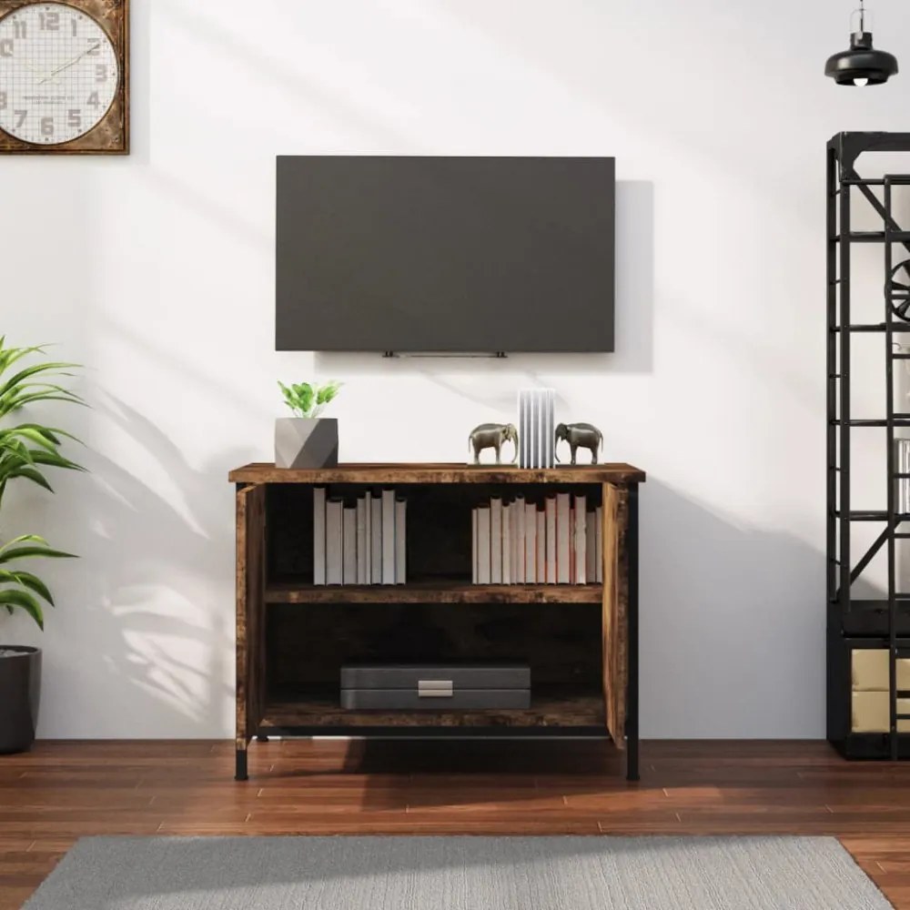 barna tölgyszínű szerelt fa TV-szekrény ajtókkal 60x35x45 cm