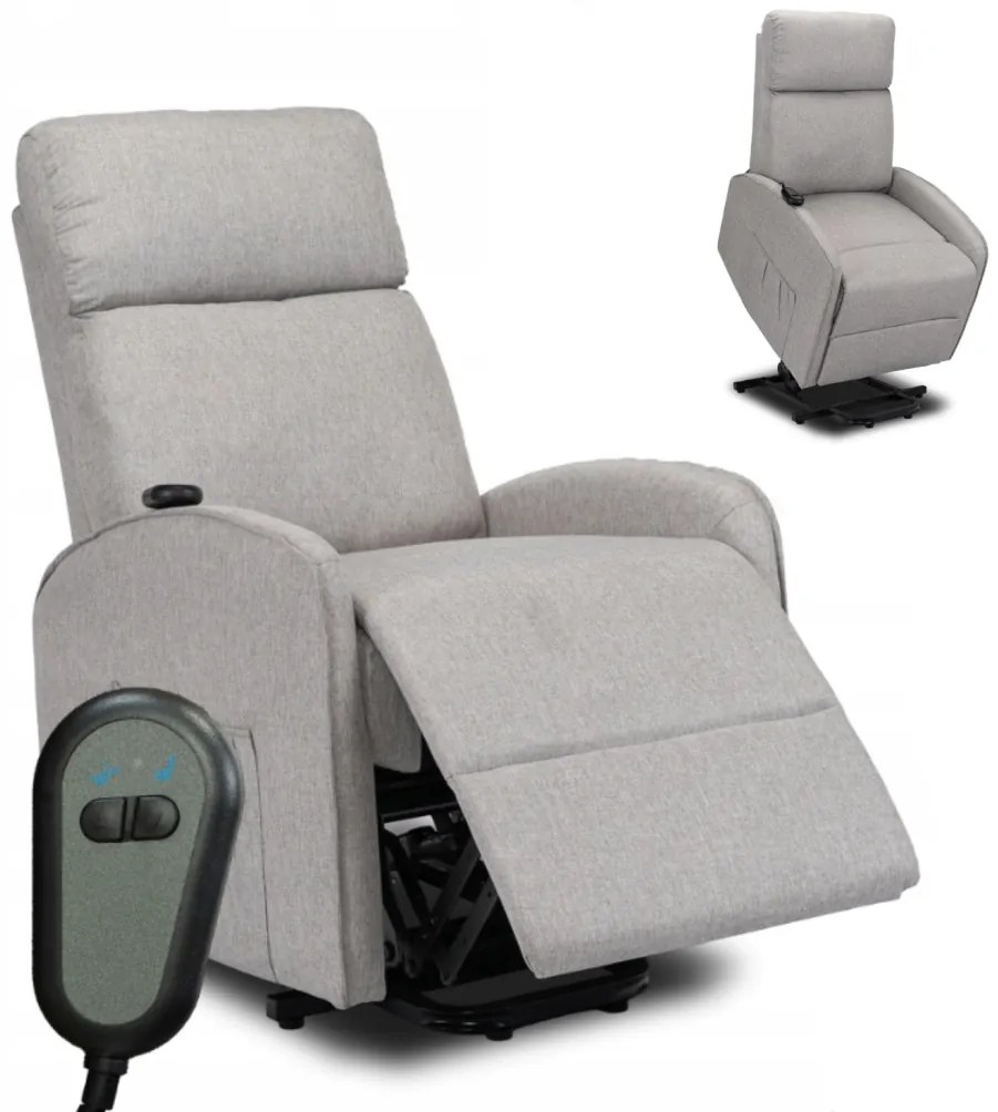 Elektromosan Vezérelhető TV és Relaxfotel Szürke Szövet Kárpittal. Felállást Segítő Funkcióval. COLTON