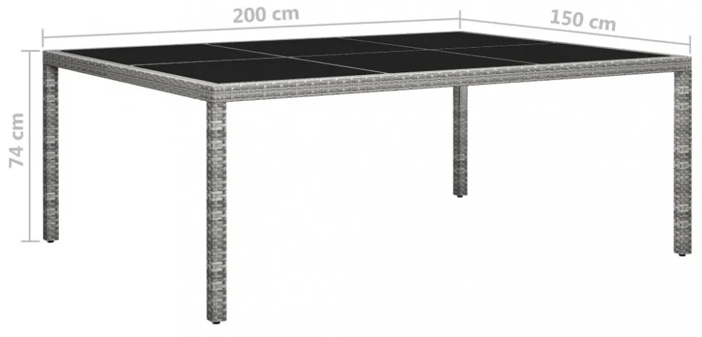 szürke polyrattan kültéri étkezőasztal 200 x 150 x 74 cm
