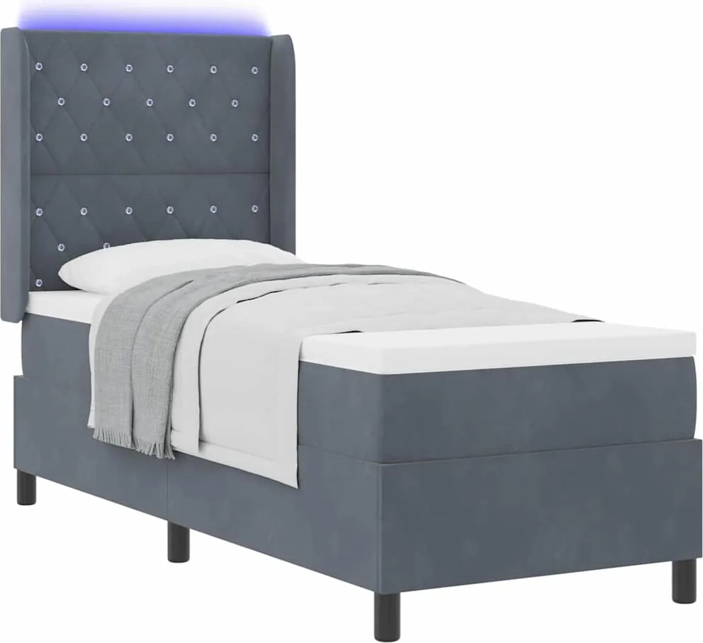 vidaXL Boxrugós ágy matracmal leddel Sötétszürke 80 x 200 cm Bársony
