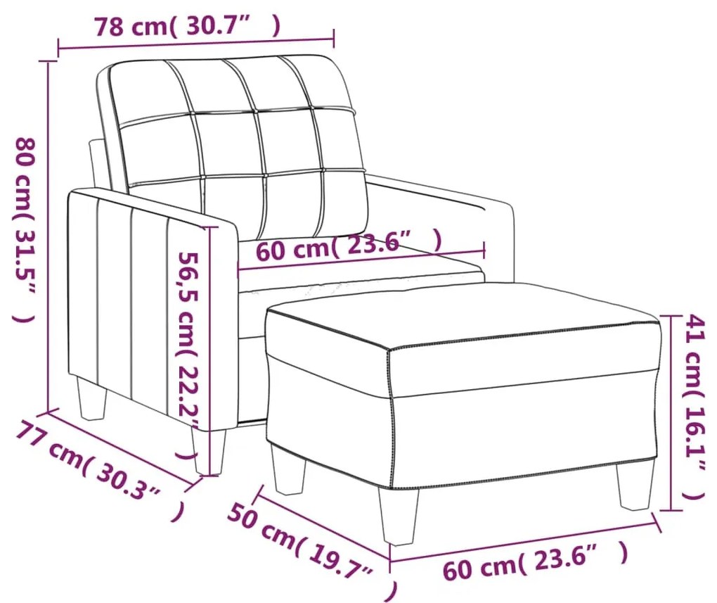 krémszínű műbőr kanapéfotel lábtartóval 60 cm