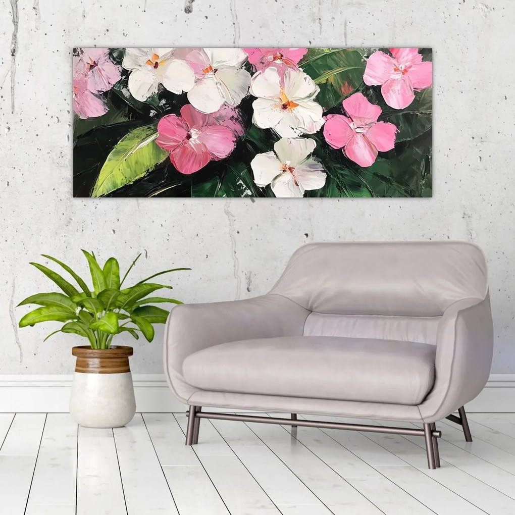 Kép - Rózsaszín és fehér virágok (120x50 cm)