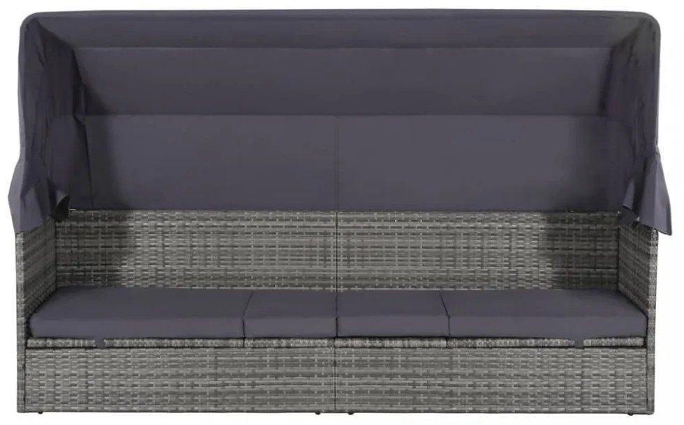 szürke polyrattan napellenzős kerti ágy 205 x 62 cm