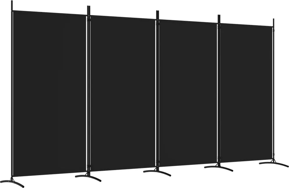 vidaXL 4 paneles fekete szövet térelválasztó 346x180 cm