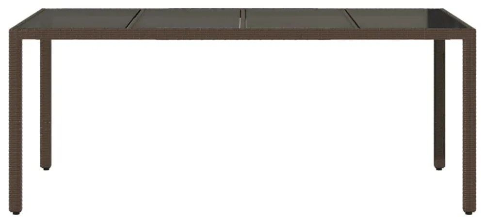 barna polyrattan üveglapos kerti asztal 190 x 90 x 75 cm