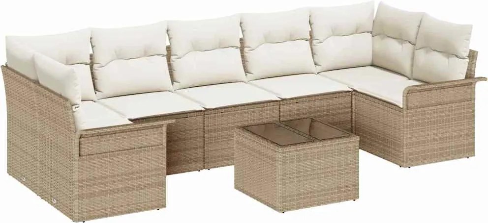 vidaXL Kerti Kanapé Szett párnával 8 pcs Bézs polirattan