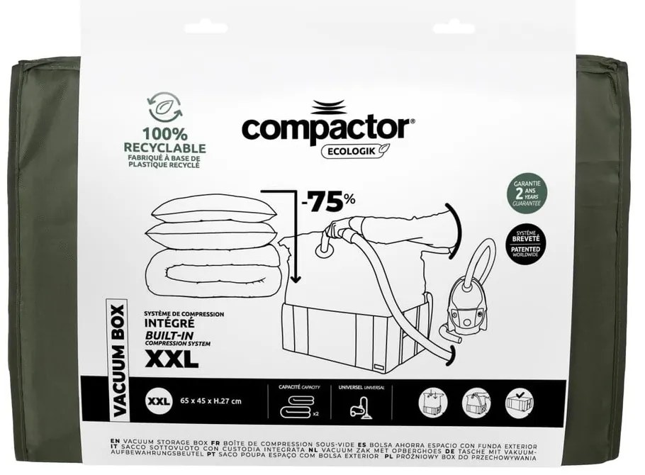 Vákuumos textil ruhatároló doboz 65x45x27 cm Ecologik – Compactor