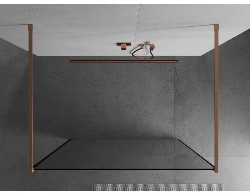 Mexen Kioto, Walk-In zuhany paraván 100 x 200 cm, 8 mm üveg fekete mintás, réz matt profil, 800-100-002-65-70