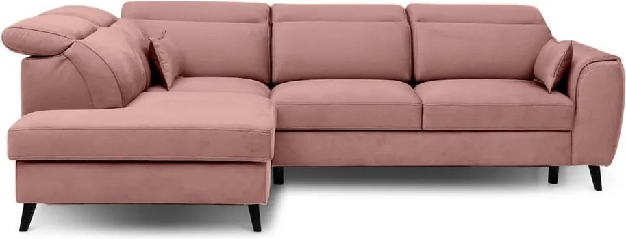 Rózsaszín bársony kinyitható-tárolóhelyes sarokkanapé (bal oldali-L alakú) Noble – ELTAP