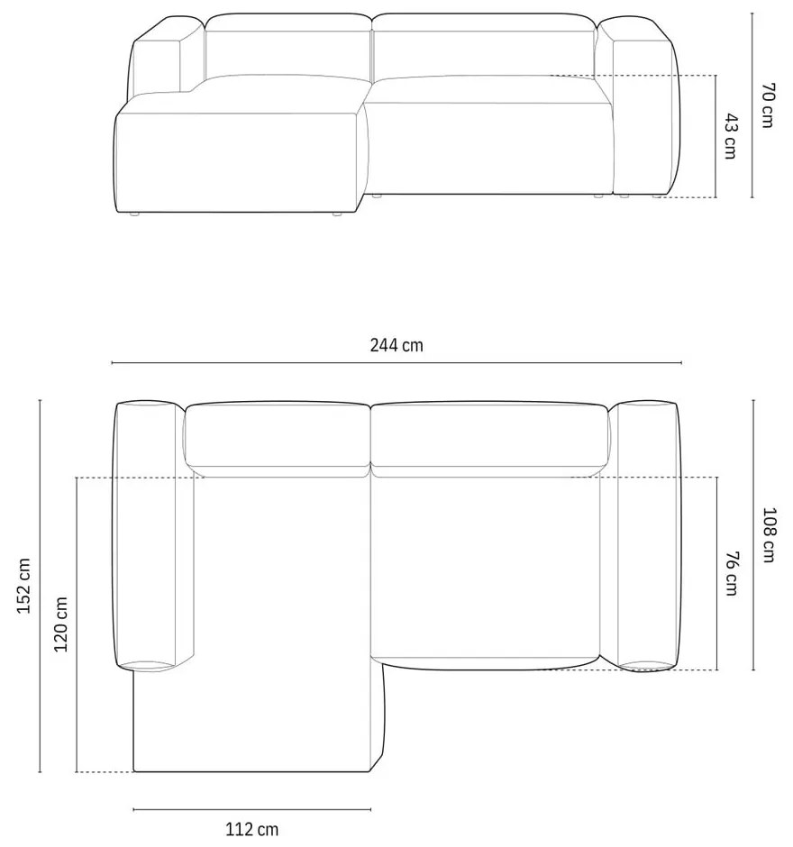 Zöld kordbársony sarokkanapé (bal oldali-heverő résszel) Bergamo – Cosmopolitan Design