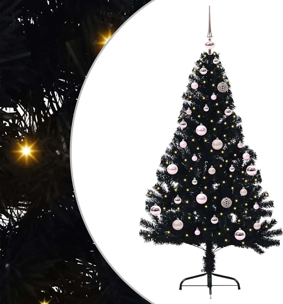 vidaXL Mesterséges, előre világított karácsonyi fa Fekete 150 cm PVC