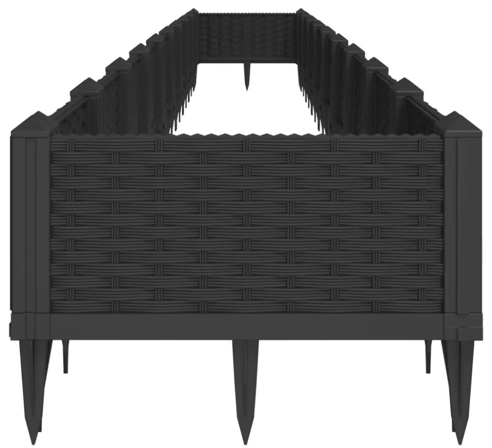 vidaXL fekete PP kerti virágláda cövekekkel 362,5 x 42,5 x 28,5 cm