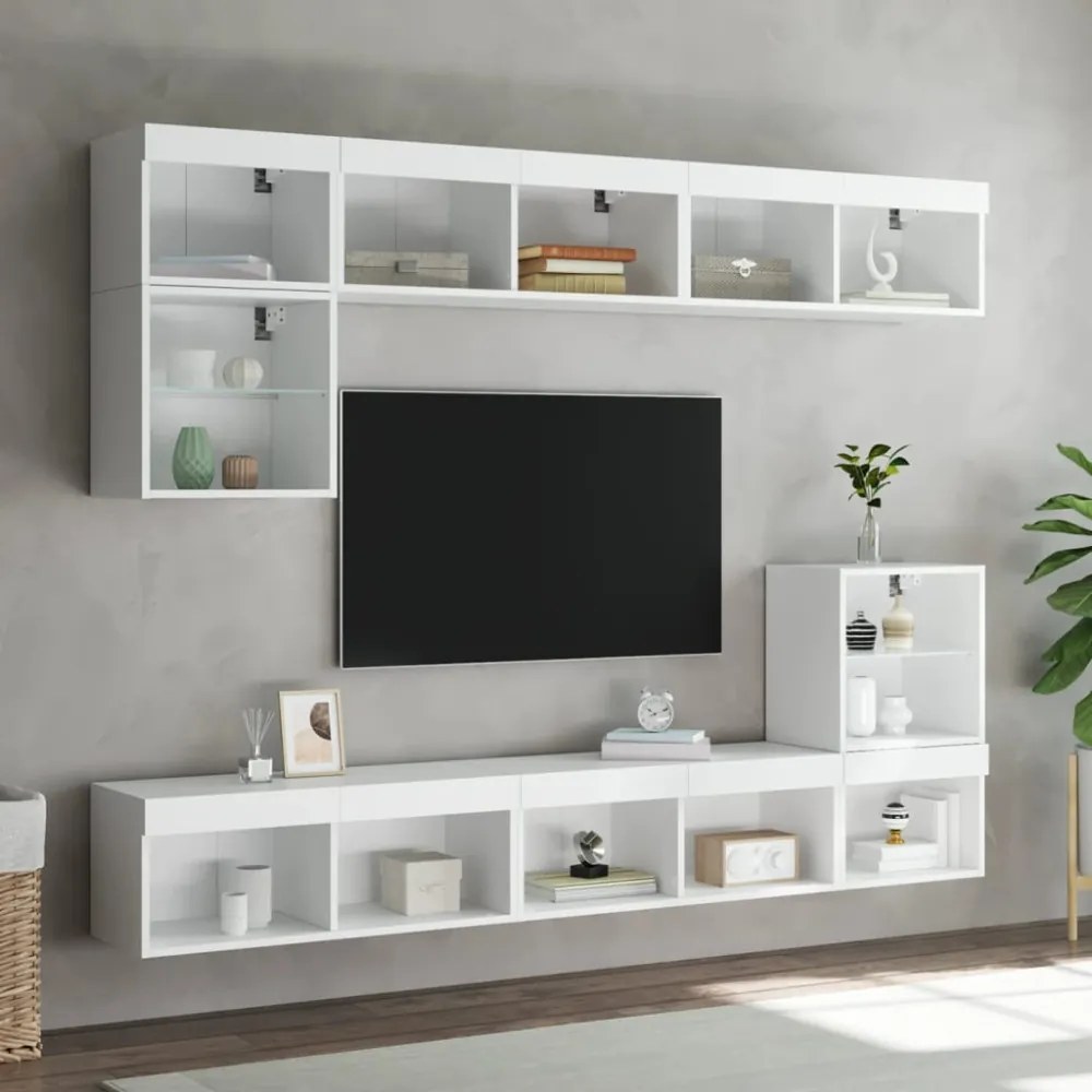 2 db fehér TV-szekrény LED-világítással 80x30x30 cm