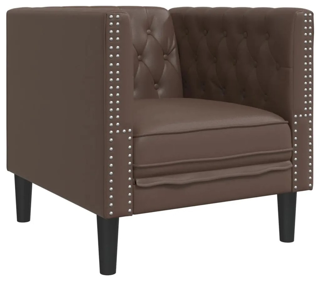 3 részes barna műbőr Chesterfield kanapégarnitúra