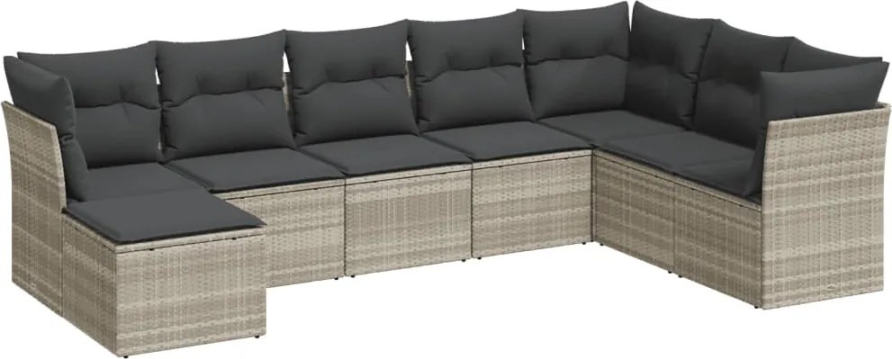 vidaXL 8 részes világosszürke polyrattan kerti ülőgarnitúra párnával