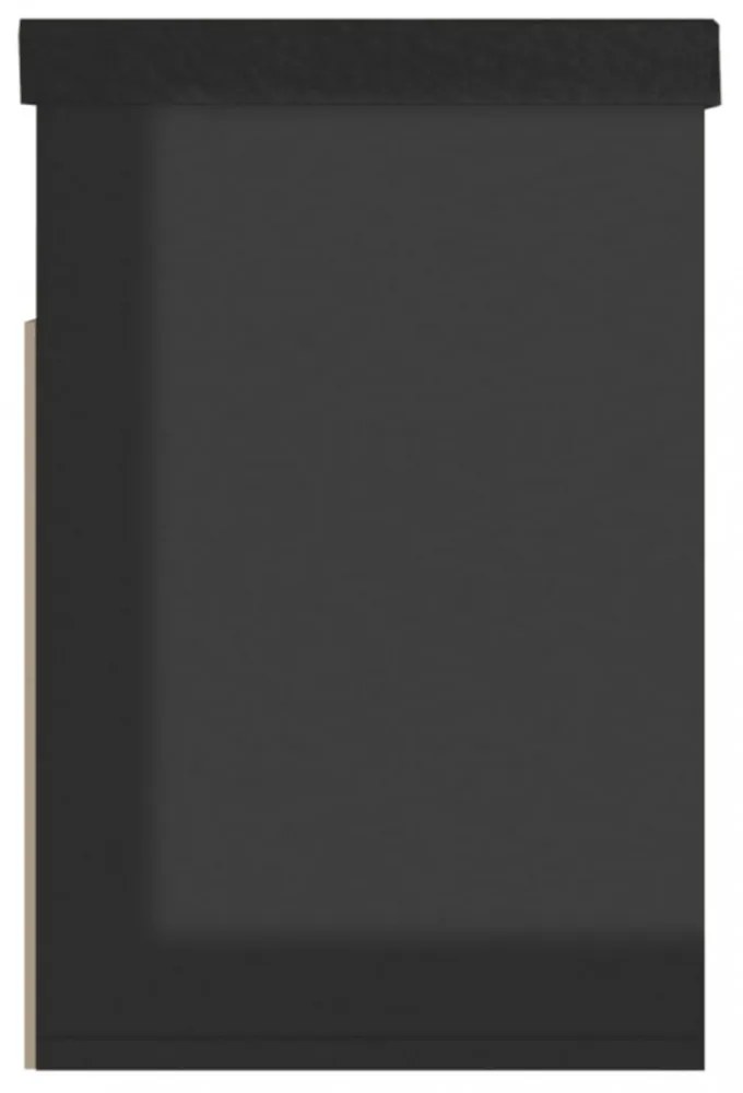 magasfényű fekete cipőtároló pad párnával 80 x 30 x 47 cm