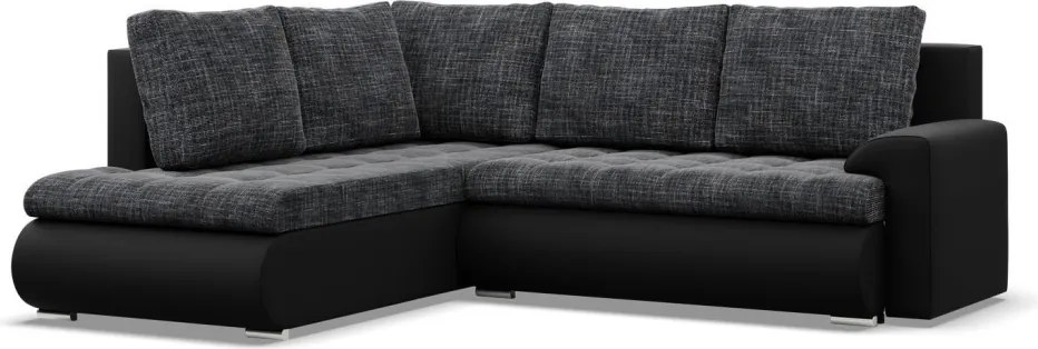 Tokio sarokkanapé, L alakú háttámlával, 2 ágyneműtartóval, fonott + műbőr, baloldali, szürke - fekete