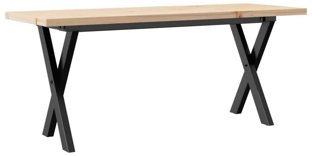 Tömör fenyőfa és acél X-vázú dohányzóasztal 110x40x45,5 cm
