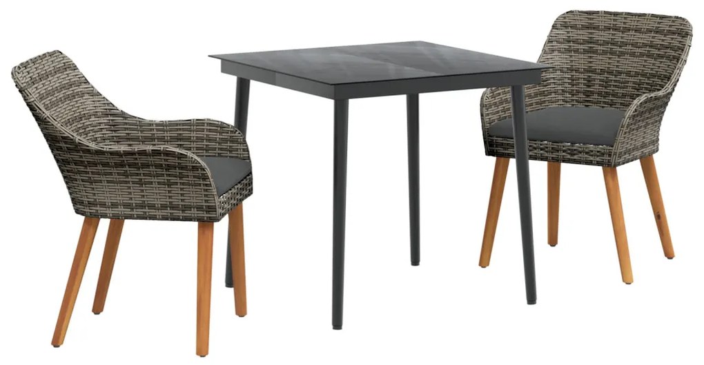 3 részes szürke poly rattan kert étkező szett
