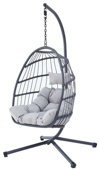 Szürke Függőszék Fémvázzal és Polyrattan Fonással. AZ-V1269 GREY