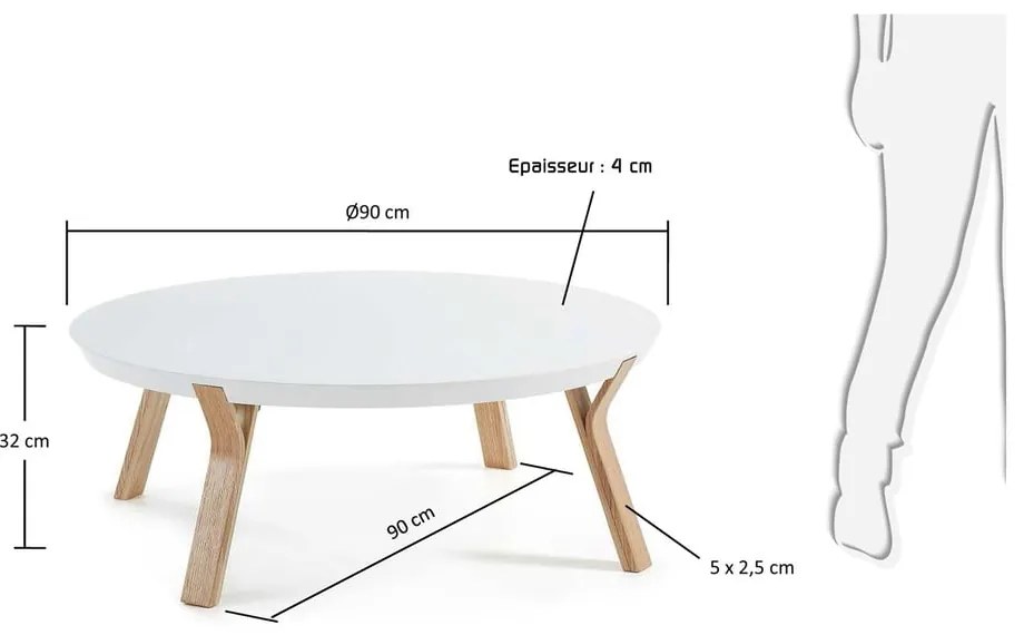 Solid fehér dohányzóasztal, ⌀ 90 cm - Kave Home