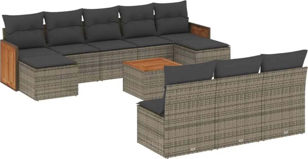 vidaXL 11 részes szürke polyrattan kerti ülőgarnitúra párnákkal