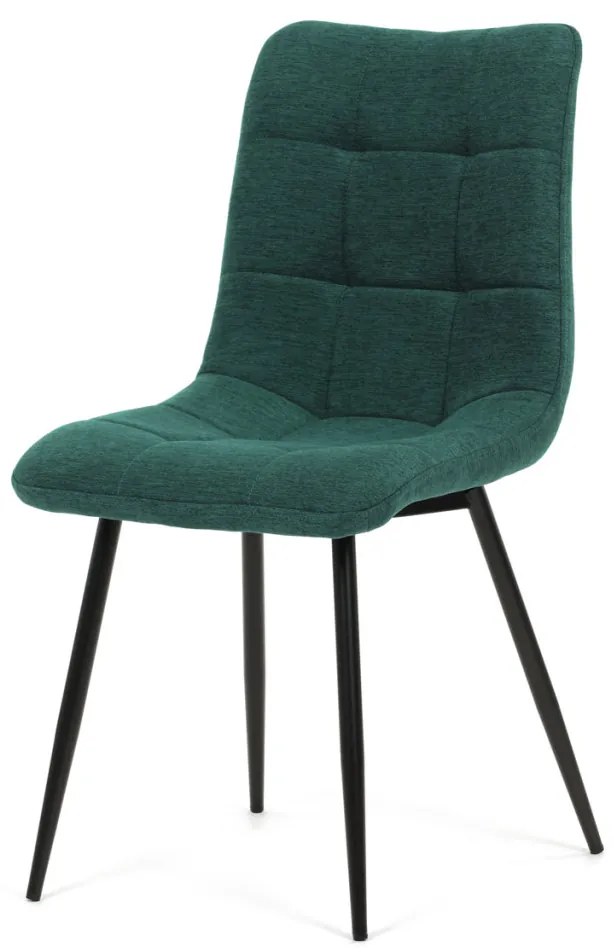 Scaun de sufragerie, material verde, picioare metalice negre