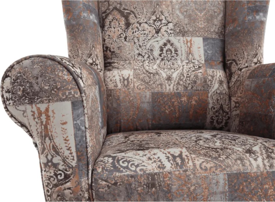Füles fotel puffal, szövet vintage minta, ASTRID