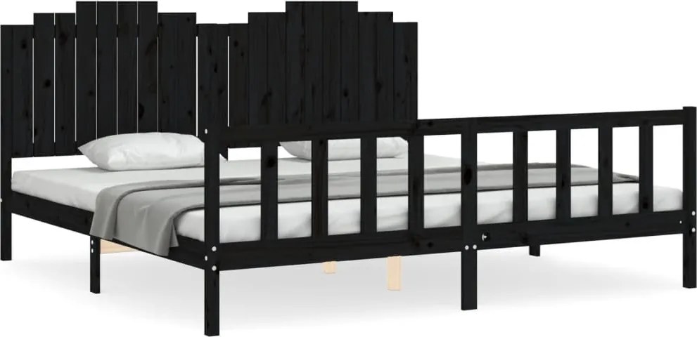 vidaXL fekete tömör fa ágykeret fejtámlával 200 x 200 cm