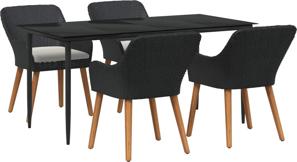 vidaXL Kert étkező szett párnával 5 pcs Fekete polirattan