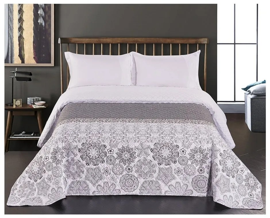 Alhambra fehér-szürke kétoldalas mikroszálas ágytakaró, 260 x 280 cm - DecoKing
