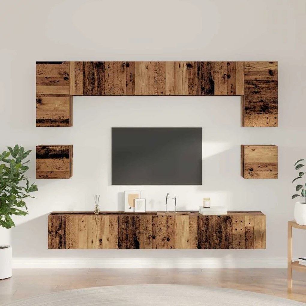 TV szekrény garnitúra 8 pcs Régi fa 100 x 30 x 30 cm Faanyag