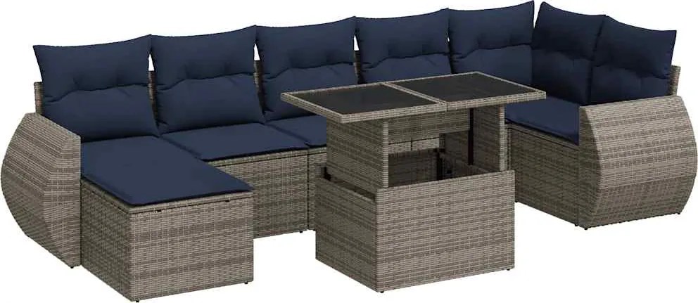 vidaXL 8 részes szürke polyrattan akácfa kerti ülőgarnitúra párnákkal