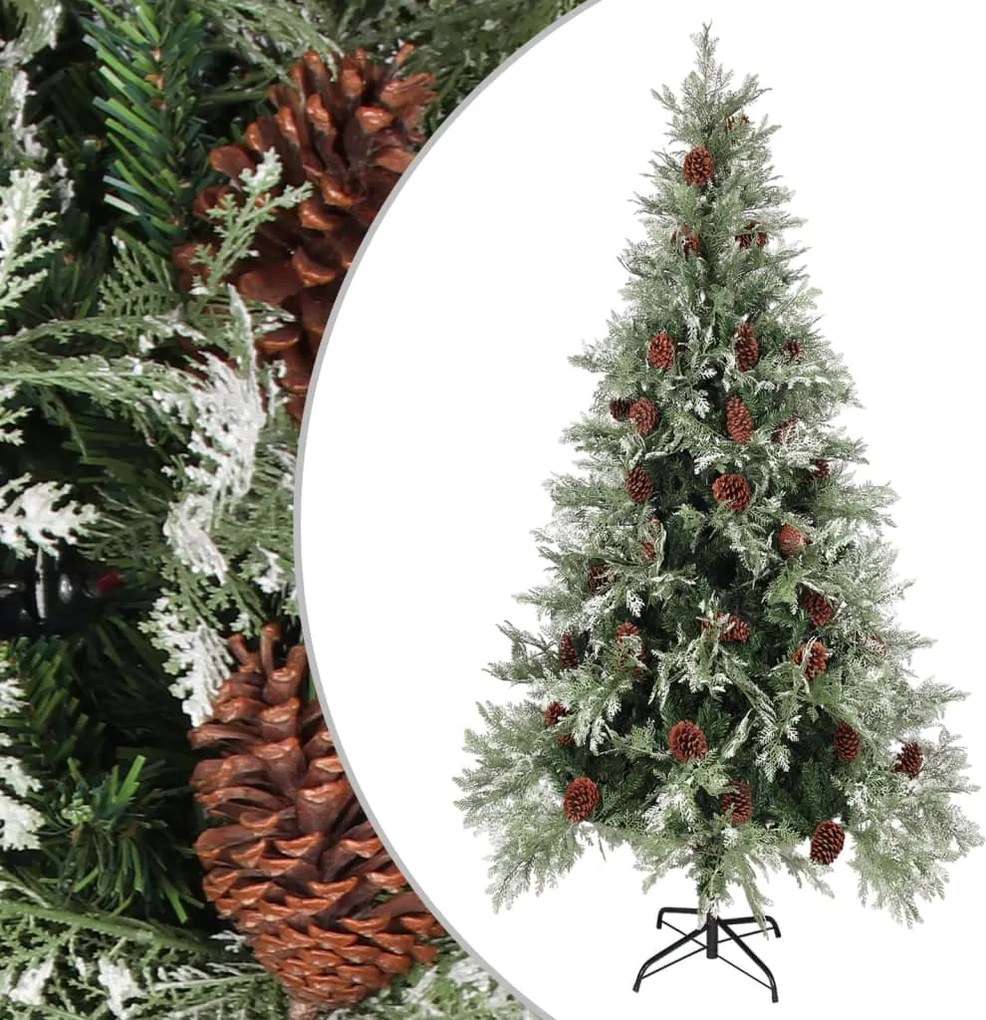 vidaXL zöld és fehér karácsonyfa fenyőtobozokkal 225 cm