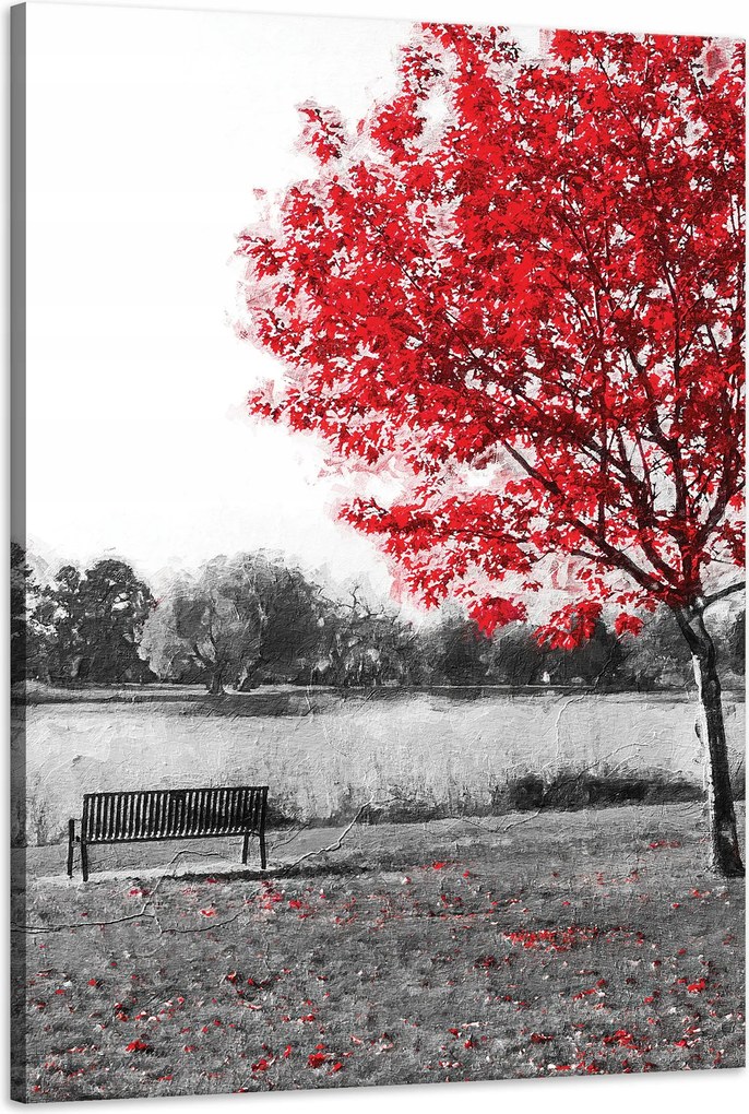 Vászonkép Szürke Piros levelek Kontraszt 60x90 cm