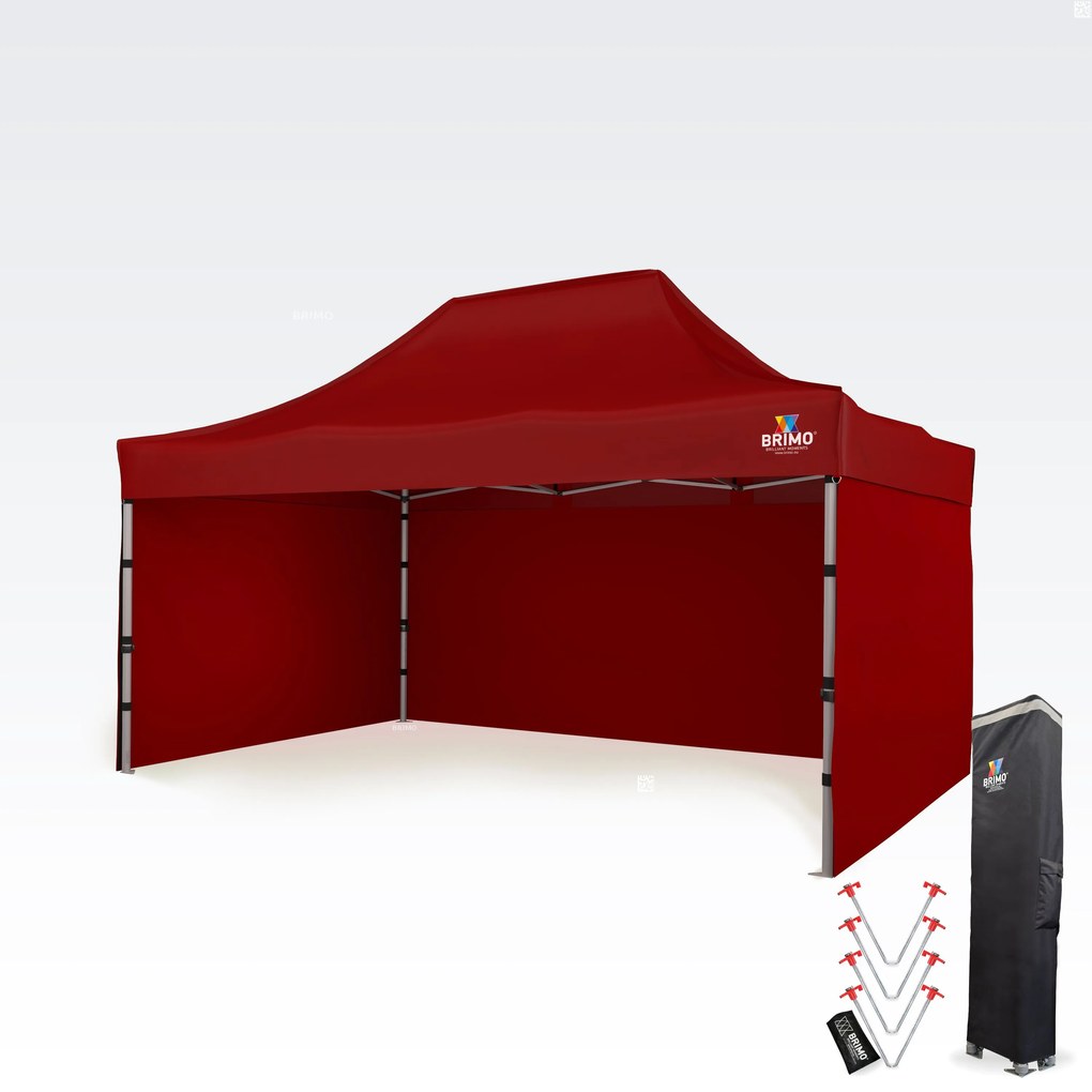 Professzionális promóciós ollós pavilon 3x4,5m | Masszív ALU profil 1,8mm - plusz 3 oldalfal - Piros