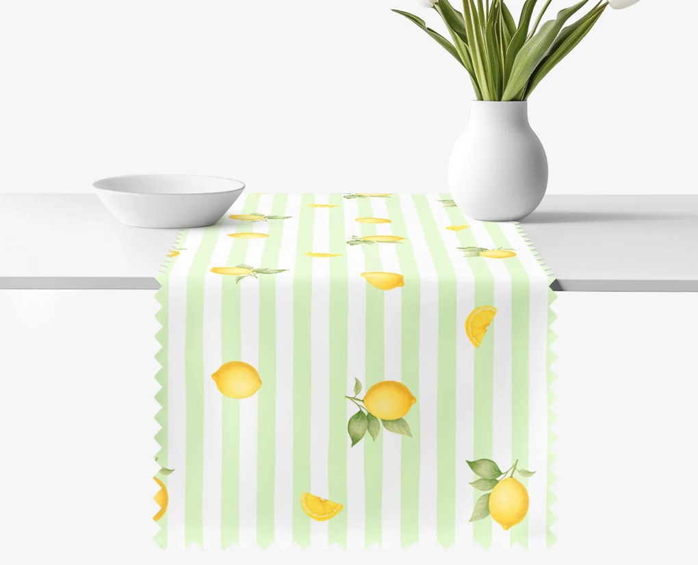 Goldea teflonbevonatú asztali futó - citromok zöld csíkos alapon 20x120 cm